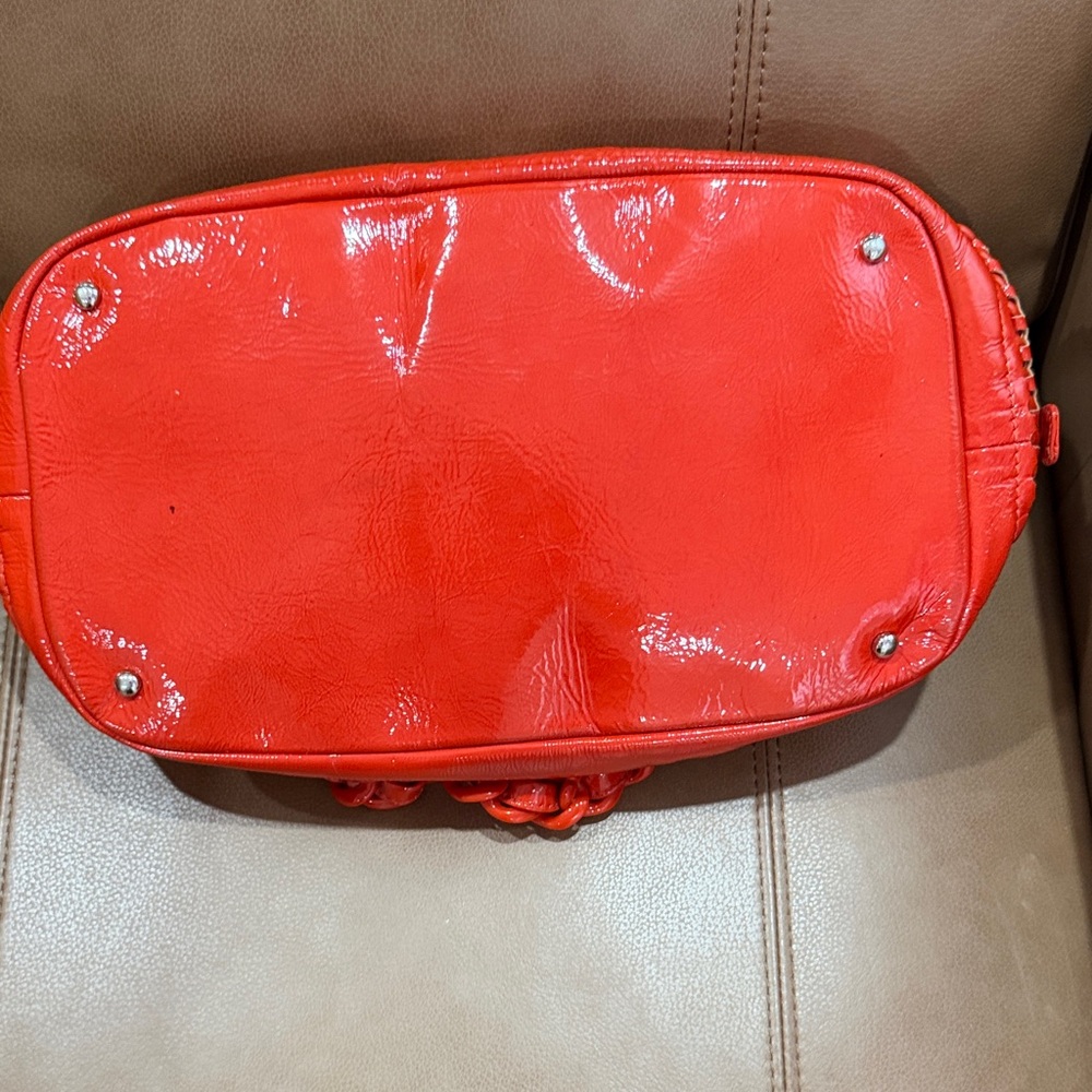Chanel Plastic chain Vibrant Patent Red/Orange Bowling Shoulder Bag - Picture 3 of 5